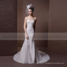 Beautiful pleated heart line mermaid lace and beads satin wedding dress